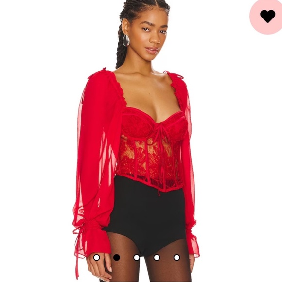 NWT For Love and Lemons Red Long sleeve corset top - small - Picture 4 of 7